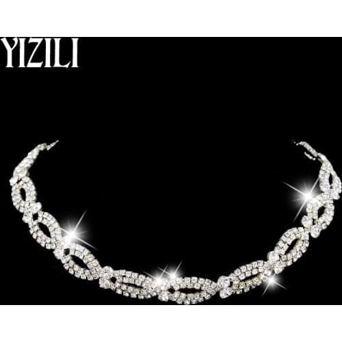 YIZILI High quality crystal rhinestone silver Necklace for women bridal jewelry wedding engagement party costume fashion jewelry
