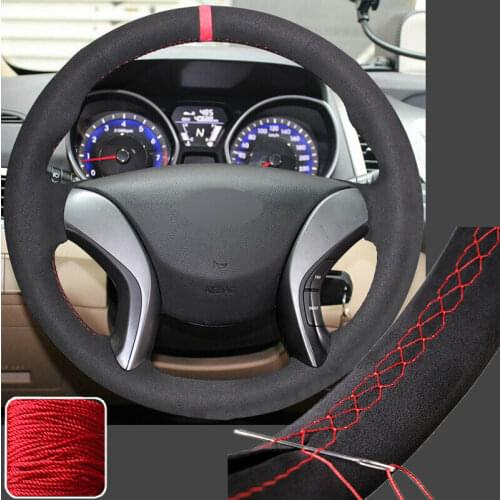Suede Steering Wrap Steering Wheel Covers For Hyundai Elantra i30 Azera 13 16 17 Super Soft Non-slip Durable Car Interior