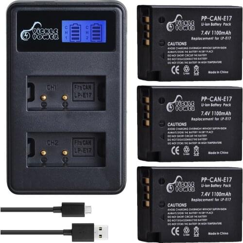 3 Pcs LP-E17 LPE17 Battery and Charger Set for Canon EOS 200D M3 M6 750D 760D T6i T6s 800D 8000D Kiss X8i
