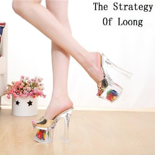 Women 2019Summer New Platform Super High Heel Fashion Slippers Thick High Heel Rome Style Mountain Crystal Shoes