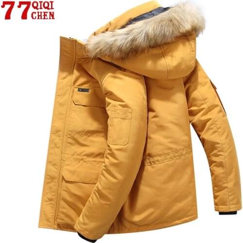 Winter Parkas Men Thicken Coat Fur Collar Hooded Warm Jacket Casual Overcoat Men Windbreaker Big Pockets Coat Plus Size 6XL