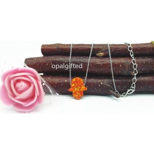 1pc/lot) 11*13mm Fire Hamsa Opal Pendant Hand Shape S925 silver O chain/Box Chain Necklace Fine Jewelry With Gift Box for Women