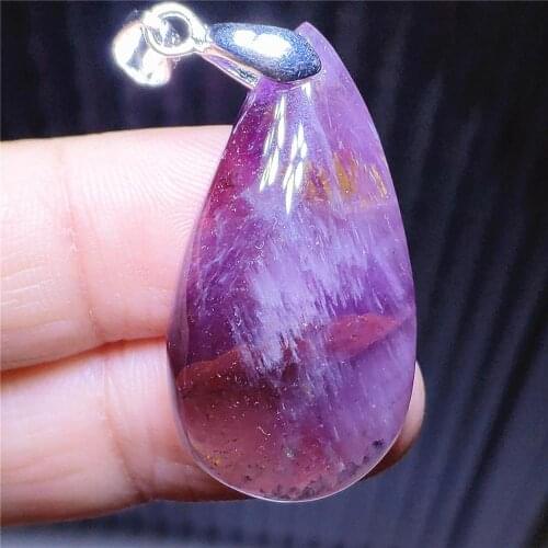 100% Natural Purple Auralite 23 Cacoxenite Rutilated Quartz Pendant 33x18x8mm Water Drop Women Men Necklace AAAAA