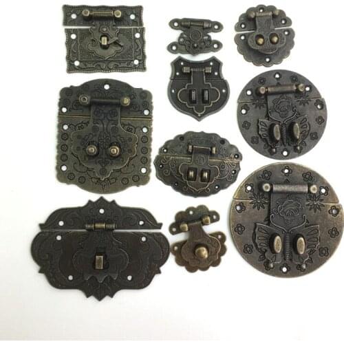 1x Antique Bronze Wooden Case hasp Vintage Decorative Jewelry Gift Box Suitcase Hasp Latch Hook Furniture Clasp Lock