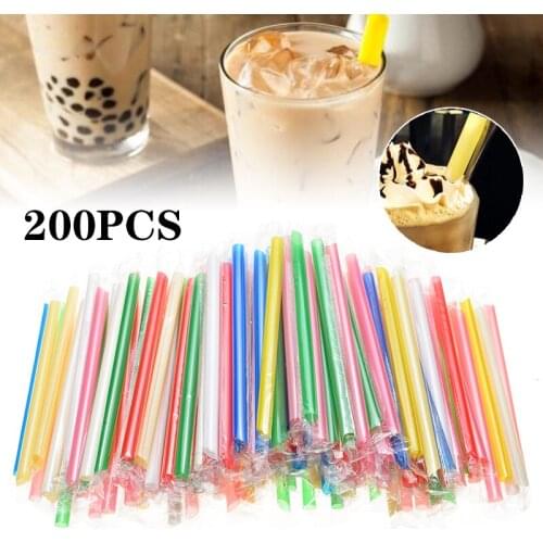 200pcs/bag Colorful Drinking Straws Plastic Disposable Straw 19cm Length Thick For Pearl Tea Milkshake Drinking Party Tableware