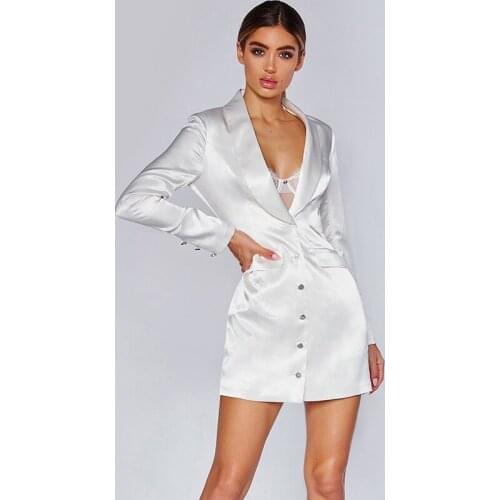 2020 Fashion Women Suit Dress Notched Lapel Plunge Buttons Long Sleeves Fluorescent NightClub Party Blazer Casual Ladies Dress