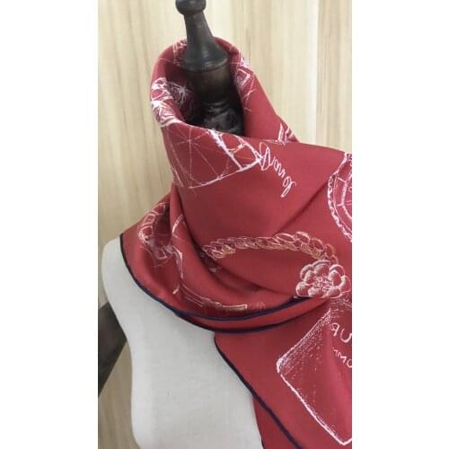 2020 new arrival autumn winter red 100% pure silk scarf twill hand made roll 90*90 cm shawl wrap for women lady gift