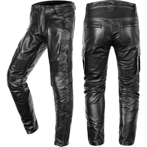 2021 New Black Motorcycle Style Real Natural Leather Trousers Men Plus Size 5XL Genuine Thick Cowhide Bikers Pants