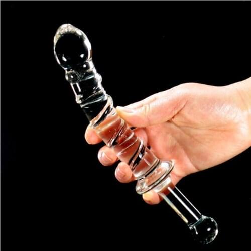 21cm Length Double Head Crystal Glass Dildo Fake Penis Sex Toy Anal Butt Plug Vagina Stimulator For Female Gay Male Masturbation