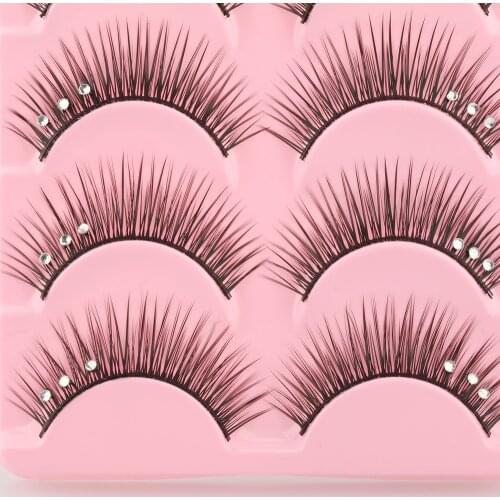 5 Pairs Shiny Rhinestone False Eyelashes Thick Long Cross Stage Fake Eye Lashes