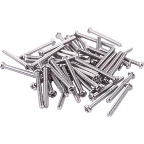 50 Pieces M3 X 30 Mm Cross Round Screw Silver Head Bolts