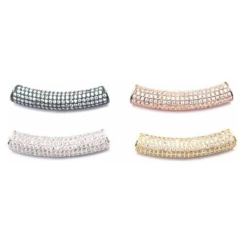 6.5*32mm tube crystal micro pave cz zircon cubic zirconia beads copper silver gold plated bracelet accessories erf232