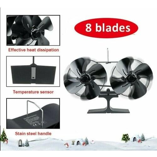 8 Blade Black Fireplace fan Heat Powered Stove Fan Log Wood Burner Eco Fan Quiet Home Fireplace Fan Efficient Heat Distribution
