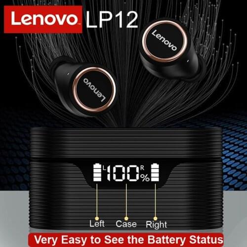 Lenovo LP12 TWS Bluetooth 5.0 Earphones Wireless Headphone 9D Stereo Sports Waterproof Earbuds With Microphone LP1 2 Headsets
