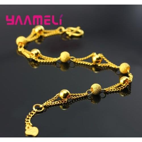 Double Layers Small Beads Charm Bracelet 925 Sterling Silver Yellow Gold Africa India Stylish Women Wristband for Party
