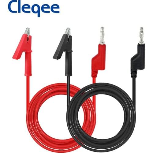 Cleqee P1037 2PCS 4mm Stackable Banana Plug to Alligator Clip Crocodile Clamps Test Leads Multimeter Cable 1M Wire 1000V/15A