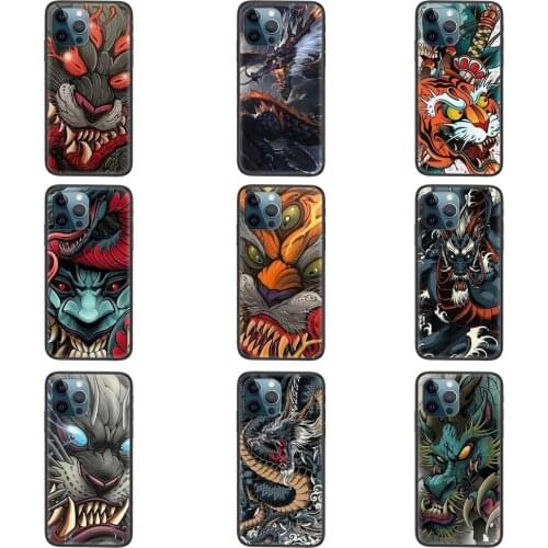 For Apple iPhone 5 5C 5S SE SE2020 6 6S 7 8 11 12 Mini Plus Pro X XS Max XR Dragon Tiger Pattern Black Waterproof Pretty Back