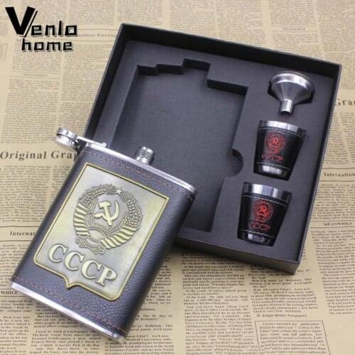 Stainless Steel Hip Flask For Alcohol Vodka Whiskey Wine Bottle Cups Flasks 8oz Gift Set For Men Petaca Cccp Alcohol Container