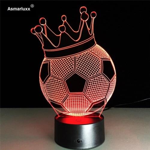 Football Crown 3D Illusion Kids Gift Night Light 7 Colors Changing Nightlight for Child Bedroom Atmosphere Soccer Room Desk Lamp