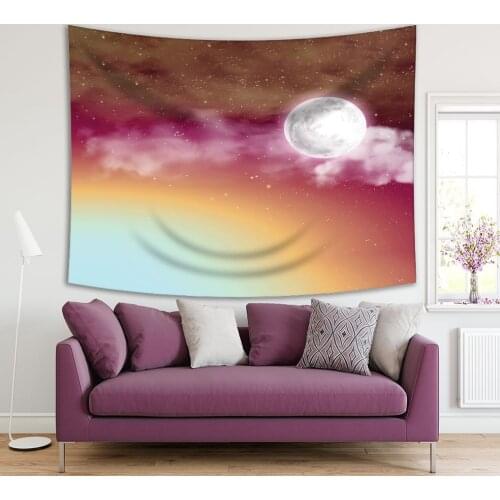 Tapestry Full Moon Clouds Shining Stars Fantasy Night Sky with Moonlight Scenery Brown Pink Orange White