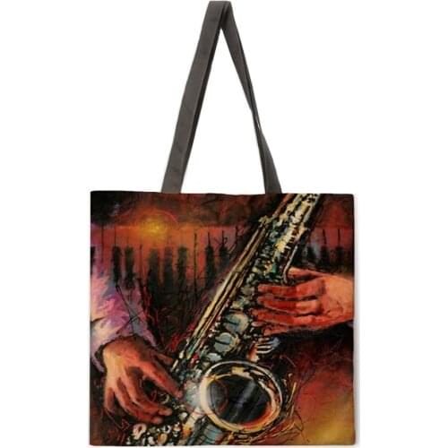 Guitar bass printing handbag shoulder bag ladies casual handbag outdoor beach handbag