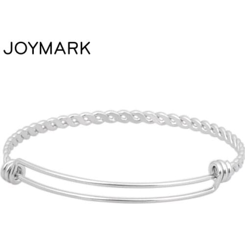 JOYMARK 20pcs/lot Newest Fashion 1.5mm Custom Charm Stainless Steel Adjustable Twisted Wire Bangle Bracelet SCB-A006A