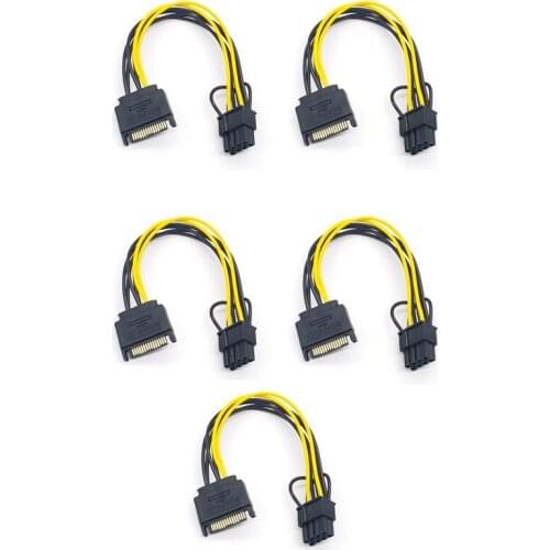 5PCS 15Pin SATA Male to 8Pin(6+2) PCI-E Power Supply Cable 20cm SATA Cable 15-Pin to 8 Pin 18AWG Wire for Graphic Card