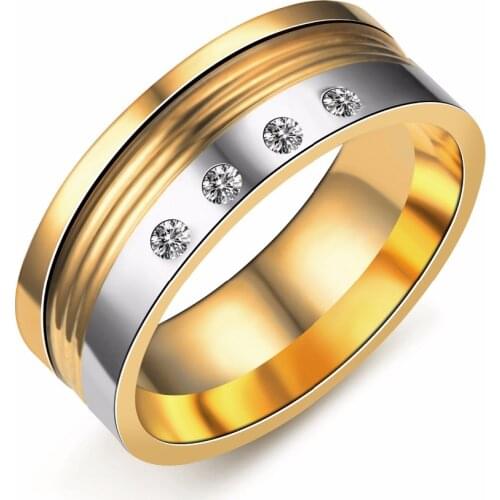 MOREDEAR Famous Brand 316L Stainless Steel Rings for Men Women 14KGP Four CZ Crystal Trajectory Ring Engagement Ring 8mm