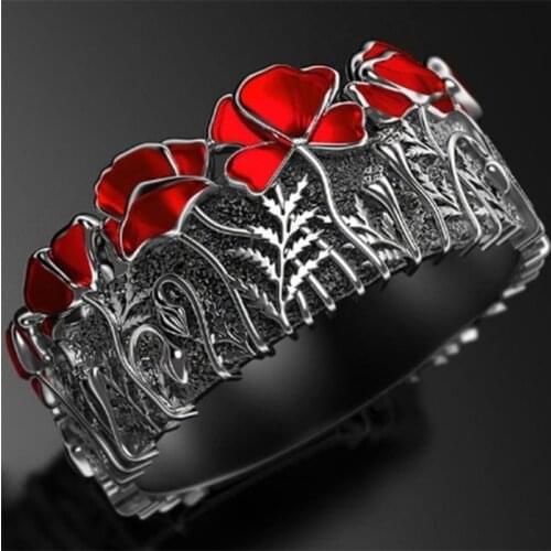 Trendy New Arrival Flower Enamel Ring For Women Gilrs Fashion Party Rings Jewelry Dark Style Hand Accessories Size 6-10