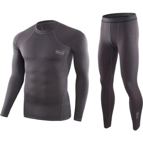 Mens Fleece Lined Thermal Underwear Set Motorcycle Skiing Base Layer Winter Warm Long Johns Shirts & Tops Bottom Suit Gray