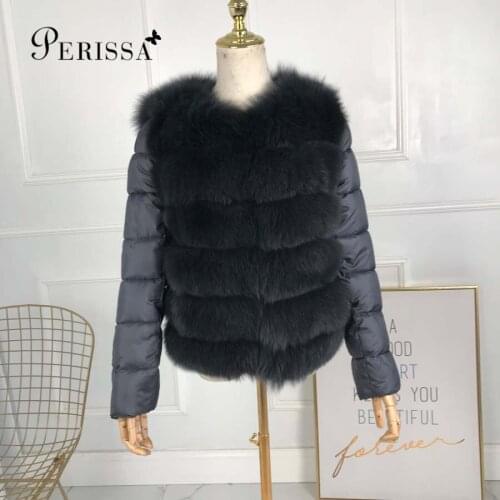 Short blue fox fur coat vest with down sleeves womens winter jacket, womens down jacket Detachable sleeve fur coat