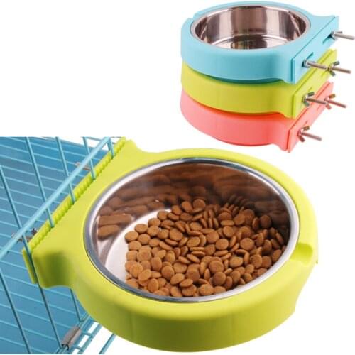 Pet Bowl Hanging Type Stainless Steel Plastic Dog Bowl Food Utensils Cat Bowl Feeder Fixed Hanging Bowl Drinking Bowl Dog Pot