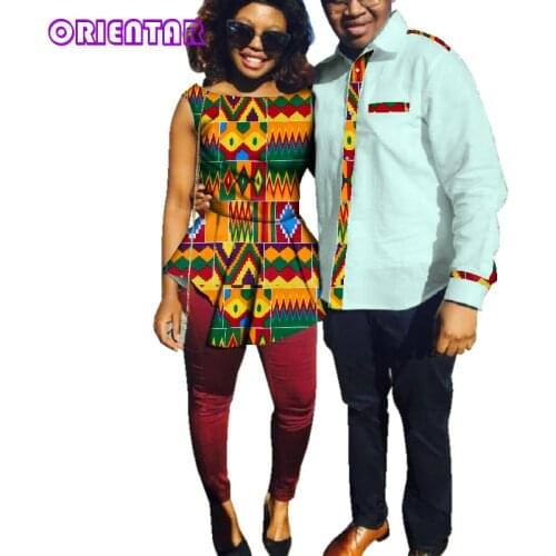 Fashion African Clothes for Couple Men Long Sleeve Shirt Women Sleeveless Tops T Shirt Casual Matching Lover Clothes WYQ157