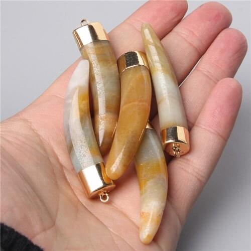 Fashion Natural Horns Shape Men Women Amazonite Stone Pendants Accessories For Handmade Necklace Jewelry Making 1pc Wholesale