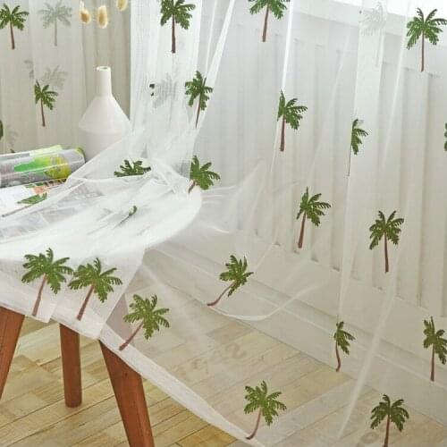 Fashion Embroidered Green Maple Sheer Voile Curtains for Living Room Boys Bedroom Window Treatment Custom Drapes Kitchen