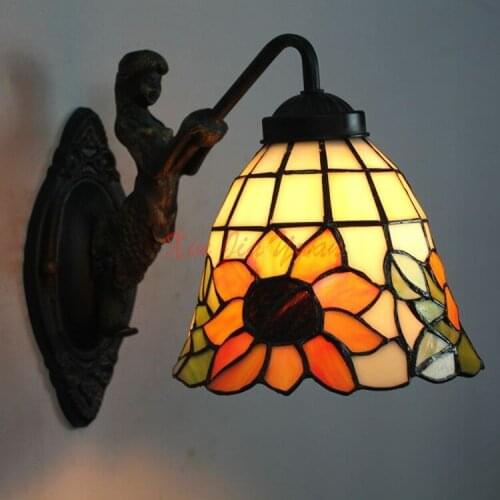 Fashion tiffany Mediterranean Mermaid mirror light fashion rustic wall lamp bed lamps