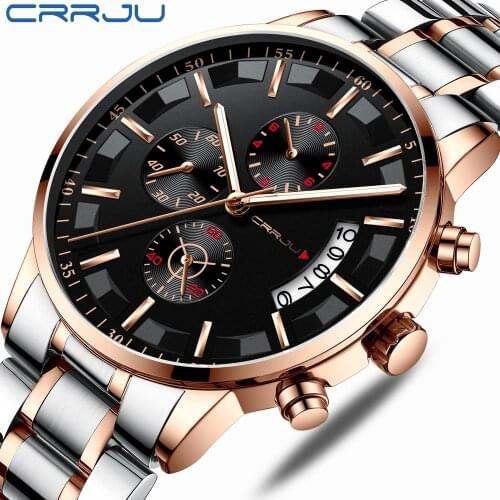 2019 CRRJU Mens Watches Fashion Mens Watches Top Brand Luxury Sport Rose Gold Quartz Wrist watch Men Clock Relogio Masculino