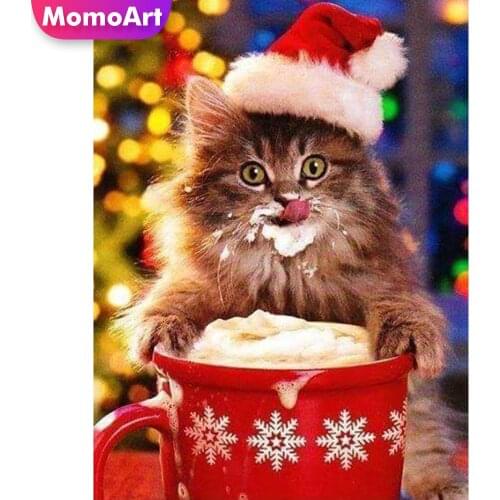 MomoArt Cat Diamond Painting Cross Stitch Kits Animal DIY Diamond Embroidery Crystal Rhinestone Mosaic Christmas Handicraft
