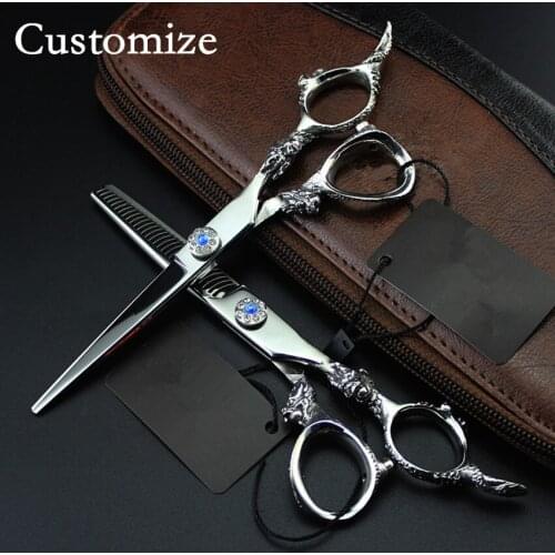 Customize high quality japan 440c DRAGON 6 inch hair scissors set thinning barber cutting scissor shears hairdressing scissors