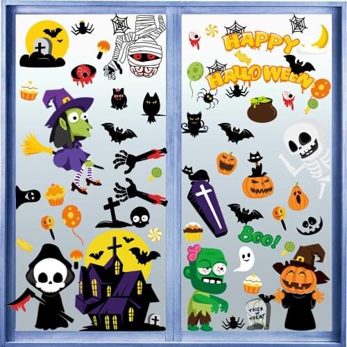 Halloween Cartoon Window Static Sticker Door Decor Evil Eyes Vampire Stickers DIY Happy Halloween Party Decor For Home 2021