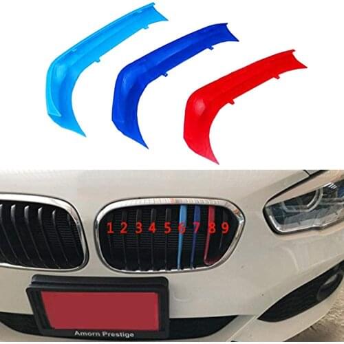 For BMW 1 Series F20 F21 116i 118i 2015-2017 (9 Grids) 3D Front Grille Trim Strips Grille Cover Sticker Front Grille Insert Trim