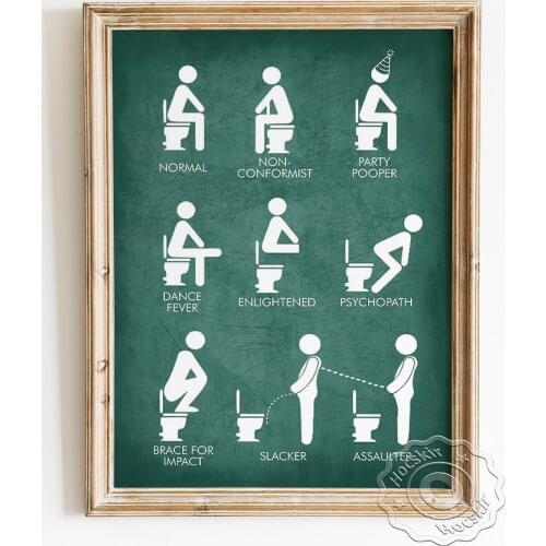 Humor Spoof Toilet Posture Illustration Art Prints Poster, Funny Restroom Sign Wall Hanging Stickers, Modern Bathroom Home Decor