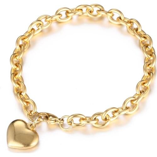 2021 Punk New Golden Cuban Chain Heart Pendant Stainless Steel Bracelets & Bangle for Women Gir Wedding Party Accessories Gift