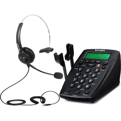 VoiceJoy Office / call center business headphones telephone with RJ9 plug noise cancelling headset phone with Green Back light