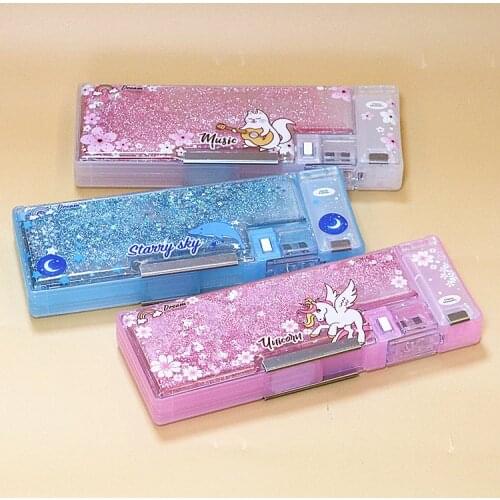 Pencil Case Quicksand Student Stationery Box Cute Multifunctional Pen Bag twinkle star For Girls Boys