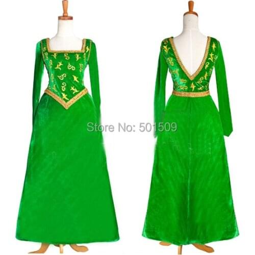 Princess fiona cosplay costume green medieval dress embroidey Gown costume Victorian /Marie Belle Ball