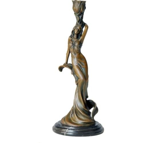 ATLIE Bronzes Bronze Candle Holders Statue lady girl figurine Candlestick Birthday gifts Table Decoration