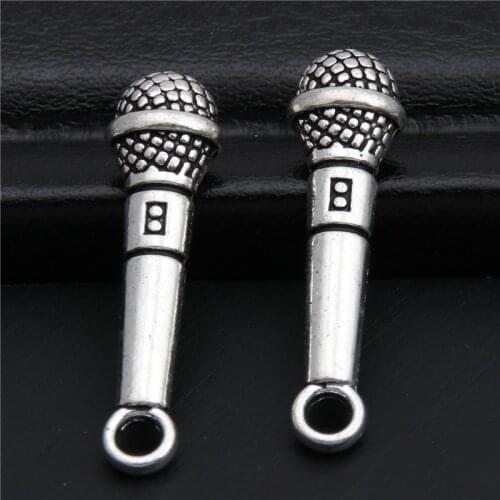 25pcs Silver Color Microphone Charms Pendant Music Lovers Jewelry Supplies Handmade For DIY Making Earrings Bracelet A2961