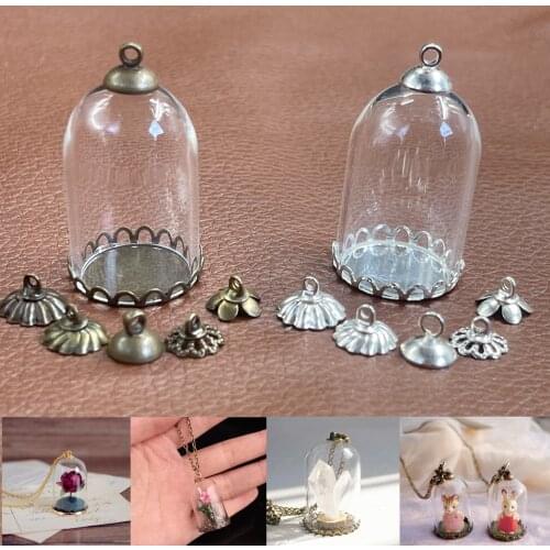 30x20mm Clear tube bell jars shape glass vial pendant with base set cap glass cover dome glass wish bottle necklace women gift