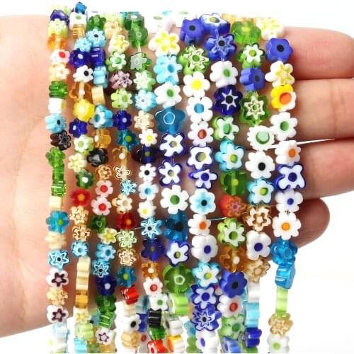 Multicolor Flower Lampwork Beads Flower Patterns Millefiori Glass Seeds Beads For Jewelry Diy Crafts Bracelet Necklace 15inch